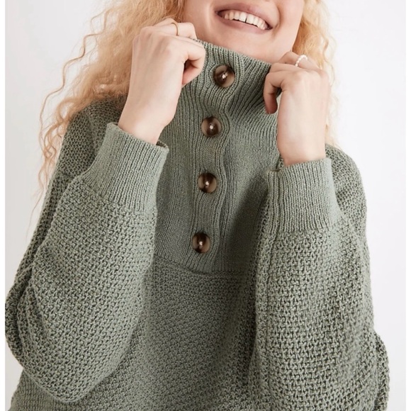 MADEWELL • Green Canby Button Mockneck Knit Sweater, M - Picture 4 of 16